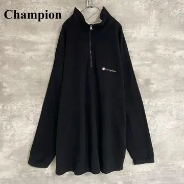 아메카지 구제 의류 Champion 자수 하프 지퍼 플리스 자켓 블랙