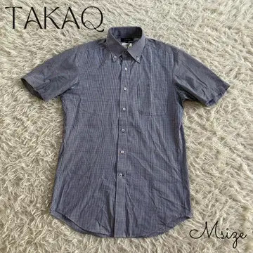 TAKAQ 반팔 셔츠 깅엄 체크 코튼 블루 화이트 구제 의류