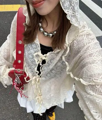 CIAOPANIC 레이스 멜로 후디 상의 아이보리