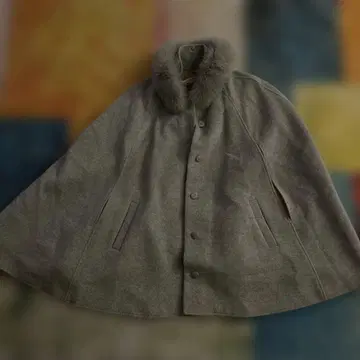 울 그레이 케이프 코트 퍼 포함