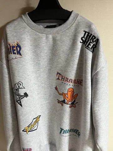 THRASHER 로고 프린트 맨투맨 그레이