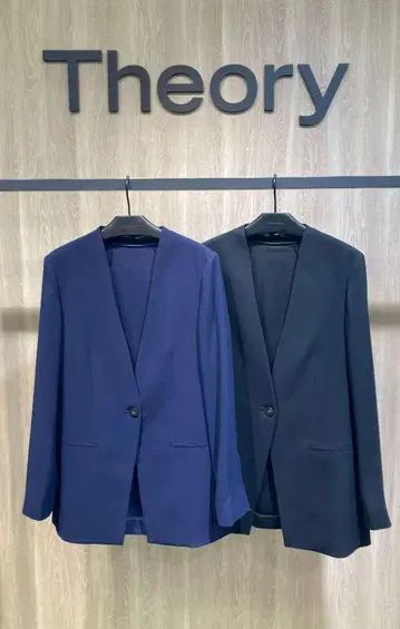 띠어리 롱 노카라 자켓 네이비 2