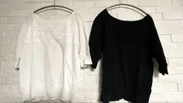 유나이티드 애로우즈 레이스 장식 오부 소매 상의 세트 화이트 블랙