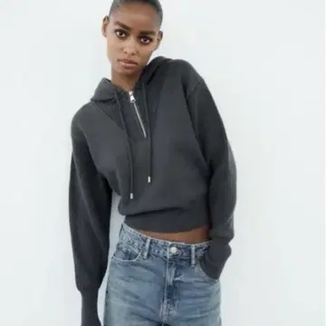 ZARA 자라 미사용 새상품 후드 니트 스웨터 S 사이즈 그레이