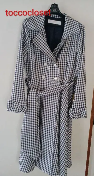 toccocloset 깅엄 체크 더블 브레스트 트렌치코트