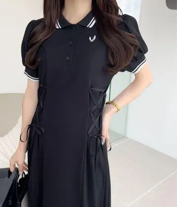 블랙 폴로 셔츠 스타일 롱 원피스