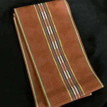 치쿠젠 원조 하카타오리 순수 실크 감색 리버서블 반폭 오비 (증지 부착)