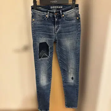 DENHAM 스키니 데님 다크 블루 데미지 가공