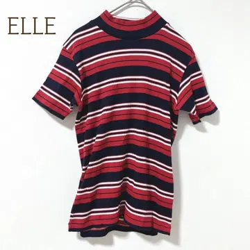 엘르 코튼 보더 리브 하이넥 T셔츠 (M) 캐주얼 반팔 올 패턴