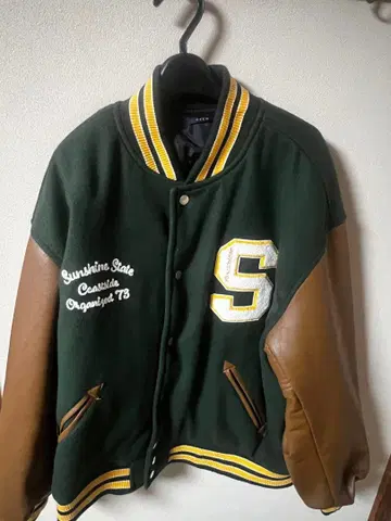 CPCM 바시티 자켓 L 사이즈 다크 그린/브라운