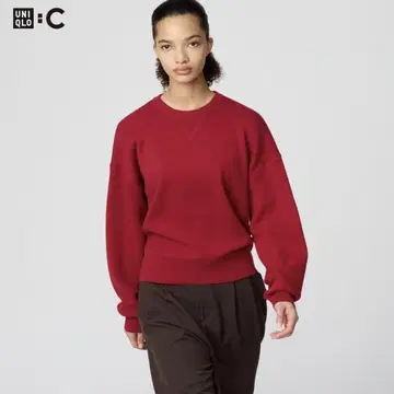 유니클로C 스무스 코튼 크루넥 스웨터 블랙 레드 그레이