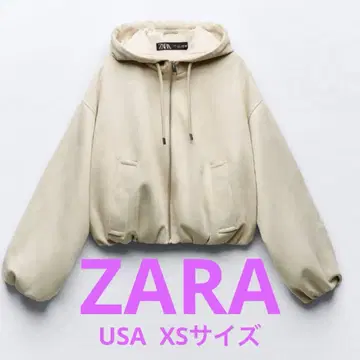 ZARA 스웨이드 후드 집업 후드티 베이지 USA XS 사이즈