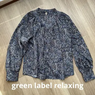 green label relaxing 페이즐리 V 요크 개더 블라우스
