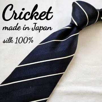 새상품급 cricket 실크 100% 넥타이 네이비 스트라이프 일본제
