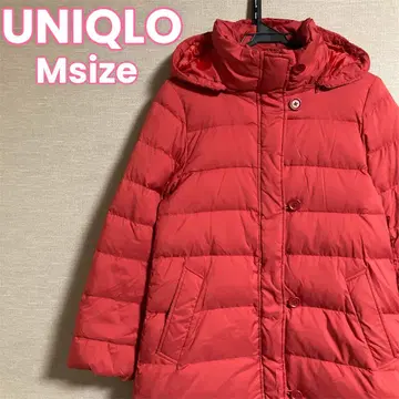 UNIQLO 여성용 다운 코트 M 레드 풀 집업 후드 부착