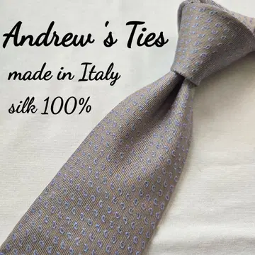 새상품급 andrew's ties 실크 넥타이 브라운 블루 도트