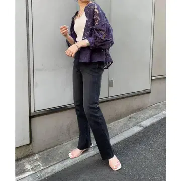 레이스 플라워 무늬 5부 소매 상의