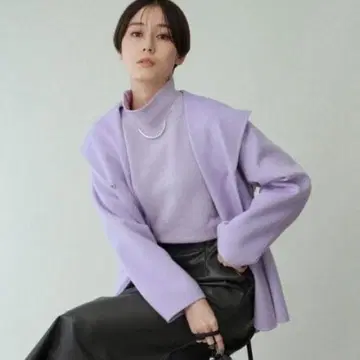울 컬러 코트 후디드 리버 코트