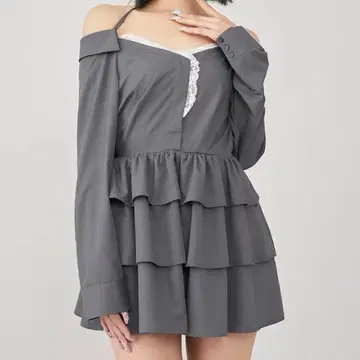 다리치 오프숄더 홀터 미니 원피스 GRY FREE