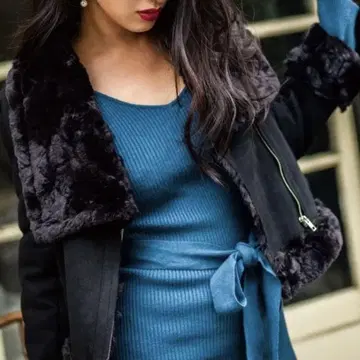 LIP SERVICE 랜덤 컷 무스탕 라이더 자켓