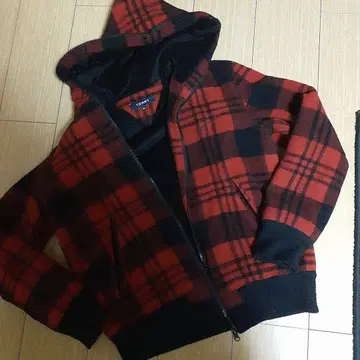 TOMMY 후드 부착 점퍼 M 빨간색 블랙 체크