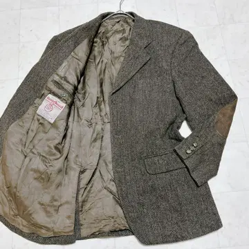 해리스 트위드 테일러드 자켓 엘보우 패치 싸개 버튼 헤링본