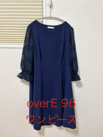 overE 96 체크 시어 소매 A 라인 원피스 네이비