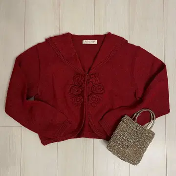 컨디션 최상 ATELIER MEIKU 니트 가디건 울 세일러형 장미