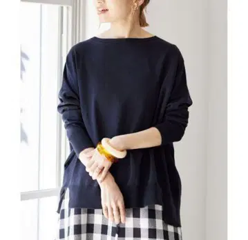 IENA 코튼 스트레치 NEO 와이드 긴팔 풀오버 네이비