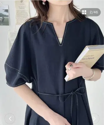 classicalelf 네이비 V넥 원피스
