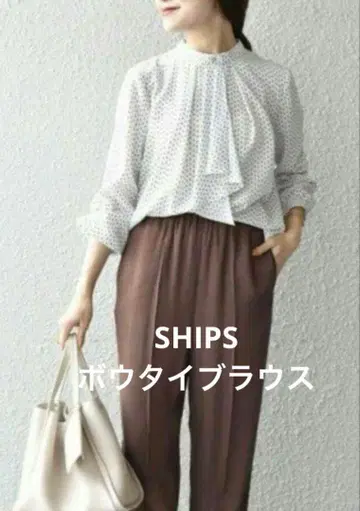 SHIPS 기하학 프린트 타이 블라우스 보타이 블라우스 36 워셔블