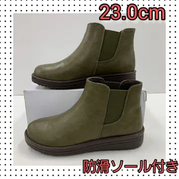 새상품 23.0cm 사이드 고어 부츠 넓은 폭 트렌드 부츠 카키
