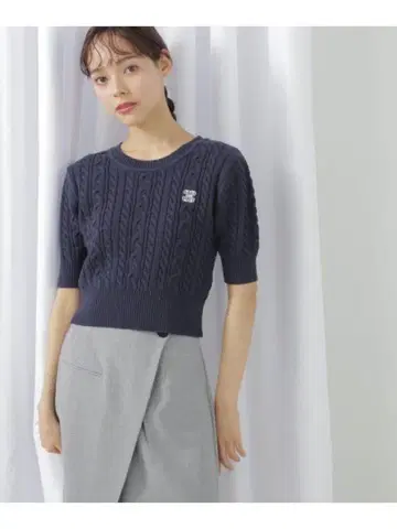 질 바이 질 스튜어트 반팔 코튼 블렌드 케이블 니트