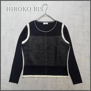 새상품급 HIROKO BIS 일본제 턱 배색 니트 스웨터 블랙 계열 L