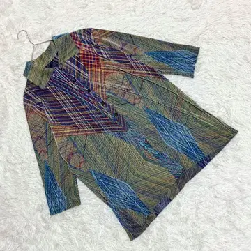 지오메트릭 패턴 튜닉 스탠드 칼라 레트로 디자인 멀티 컬러 루즈핏