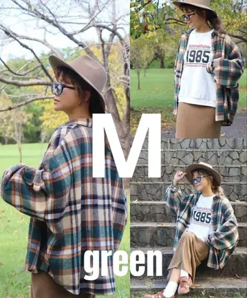 시마무라 nozomi 체크 셔츠 그린 M