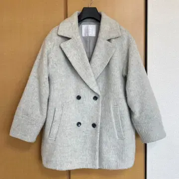 새상품급 AND COUTURE 울 샤기 미들 기장 코트 38 그레이