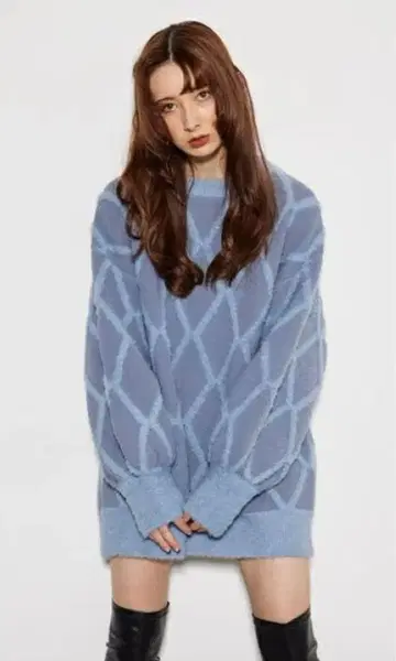 rienda 다이아 체크 오버 니트 탑