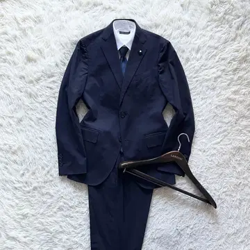 [ 새상품급 ] LARDINI 네이비 총 안감 울 수트 부토니에르 46