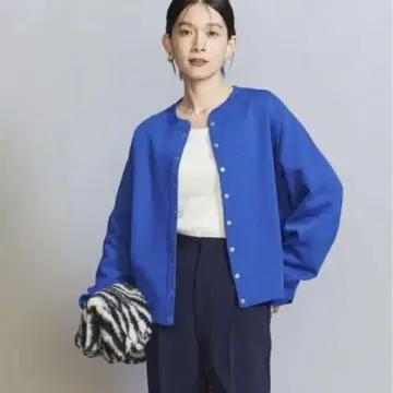 BEAUTY&YOUTH 더블 페이스 반지 버튼 가디건 파랑