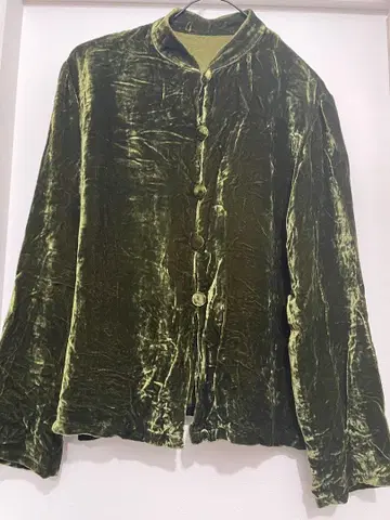 벨로아 셔츠 하이넥 긴팔 차이나 그린 vintage 구제 의류