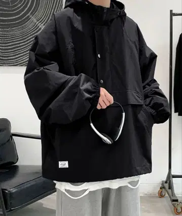 블랙 나일론 아노락 자켓