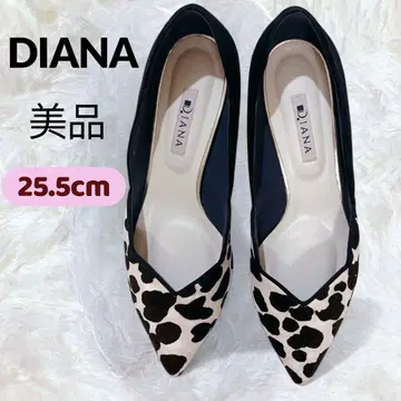 DIANA 스캘럽 펌프스 25.5cm 블랙 레오파드 무늬 레오파드