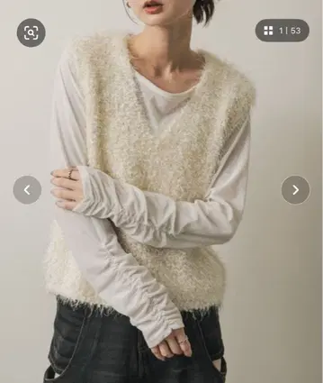 택 포함 새상품 몰 페더 니트 베스트 아이보리