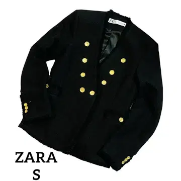 ZARA 트위드 노카라 자켓 size S 블랙 골드 버튼