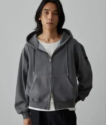 그레이 풀 집업 후드 부착 후드티