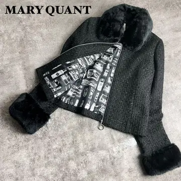 MARY QUANT 트위드 퍼 자켓 마리콴트 블랙 계열