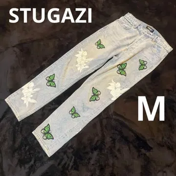 스가키 STUGAZI 나비와 꽃 자수 데님 팬츠 M 사이즈 면 100%