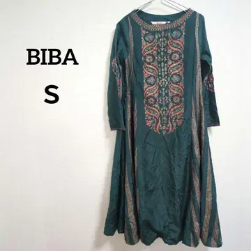 해외 구제 의류 새상품급 BIBA 그린 컬러 자수 동양인 원피스 34
