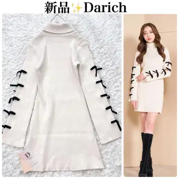 새상품 다리치 암 리본 리브 니트 미니 원피스 darich